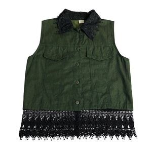 Unbranded Vest Womens Small Green Lace Crochet Hem Cotton Boho Festival Western‎